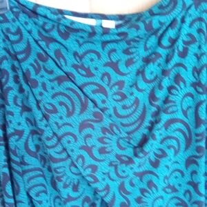 New York & Company Teal and Navy Patterned Blouse